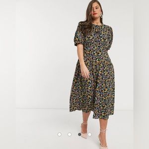 ASOS DESIGN Curve midi tea dress with dropped waist in floral print